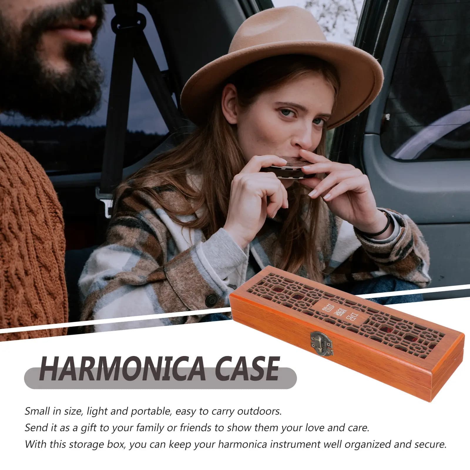 24-hole Harmonic Door Box, Protective Housing for Musical Instrument with Safe Cover and Easy Transport Bag