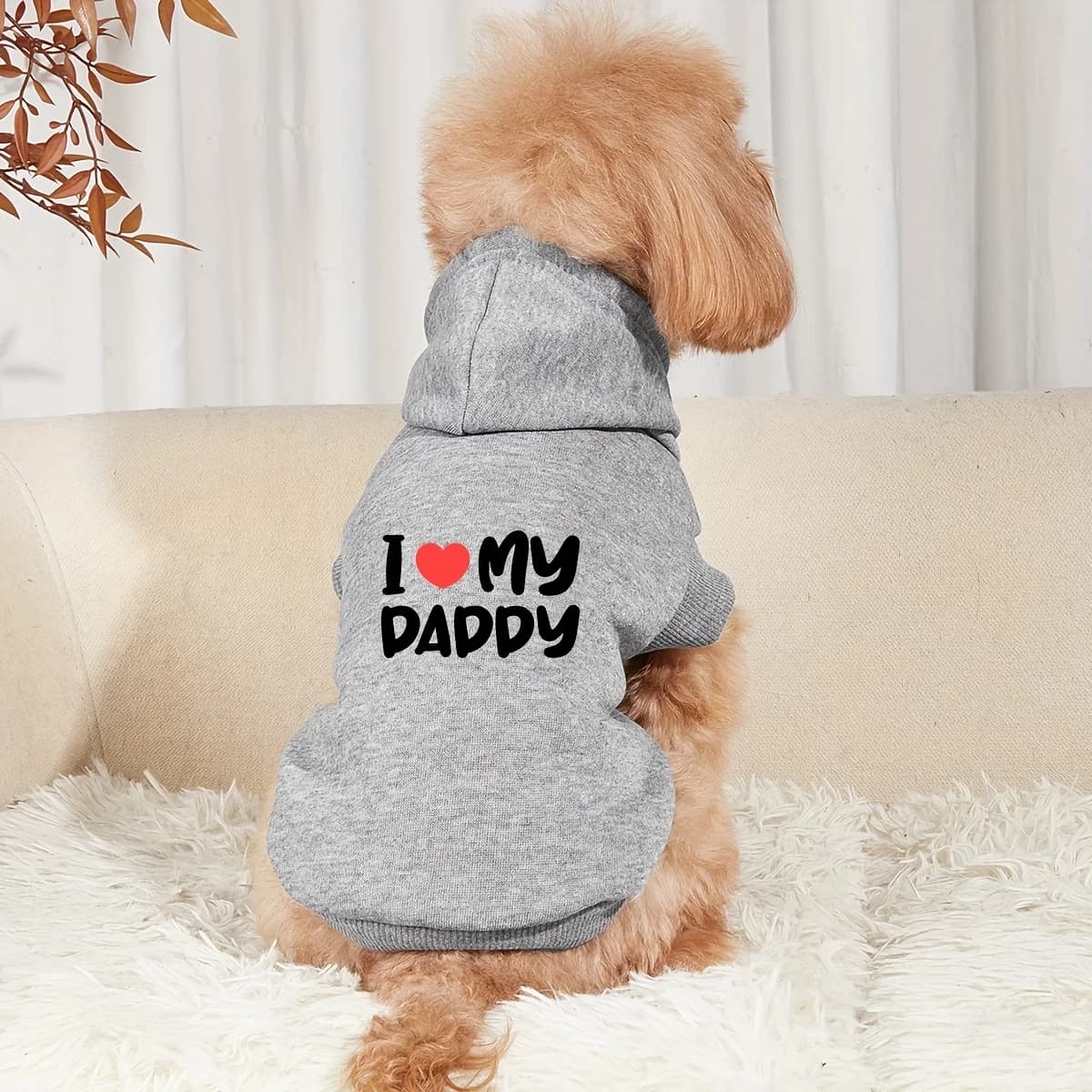 Felpa con cappuccio Pet Apparel per cani e gatti - "I Love Dad" con scritte nere su sfondo grigio