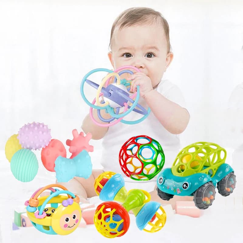 Giocattoli per la dentizione del bambino per neonati 0-12 mesi Sonaglio educativo Giocattolo per massaggiagengive sensoriale Touch Hand Grasping Ball Sviluppare giocattoli per bambini
