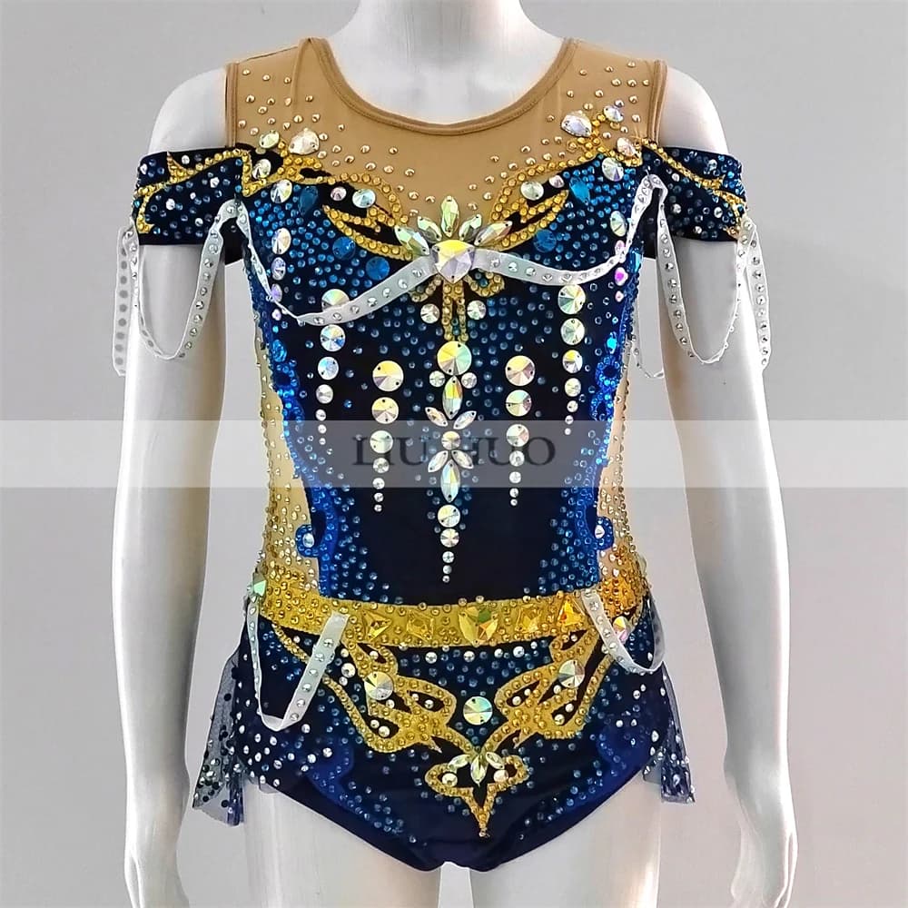 LIUHUO Customize Women Girl Costume Performance Rhythmic Gymnastics Leotards Competition Ice Skating Dress Navy Blue Teens
