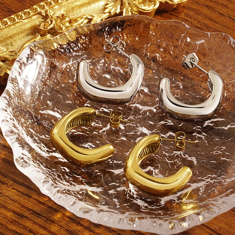 Regalo per l'orecchio dei gioielli degli orecchini a cerchio irregolari a forma di C in acciaio al titanio stile francese delle nuove donne