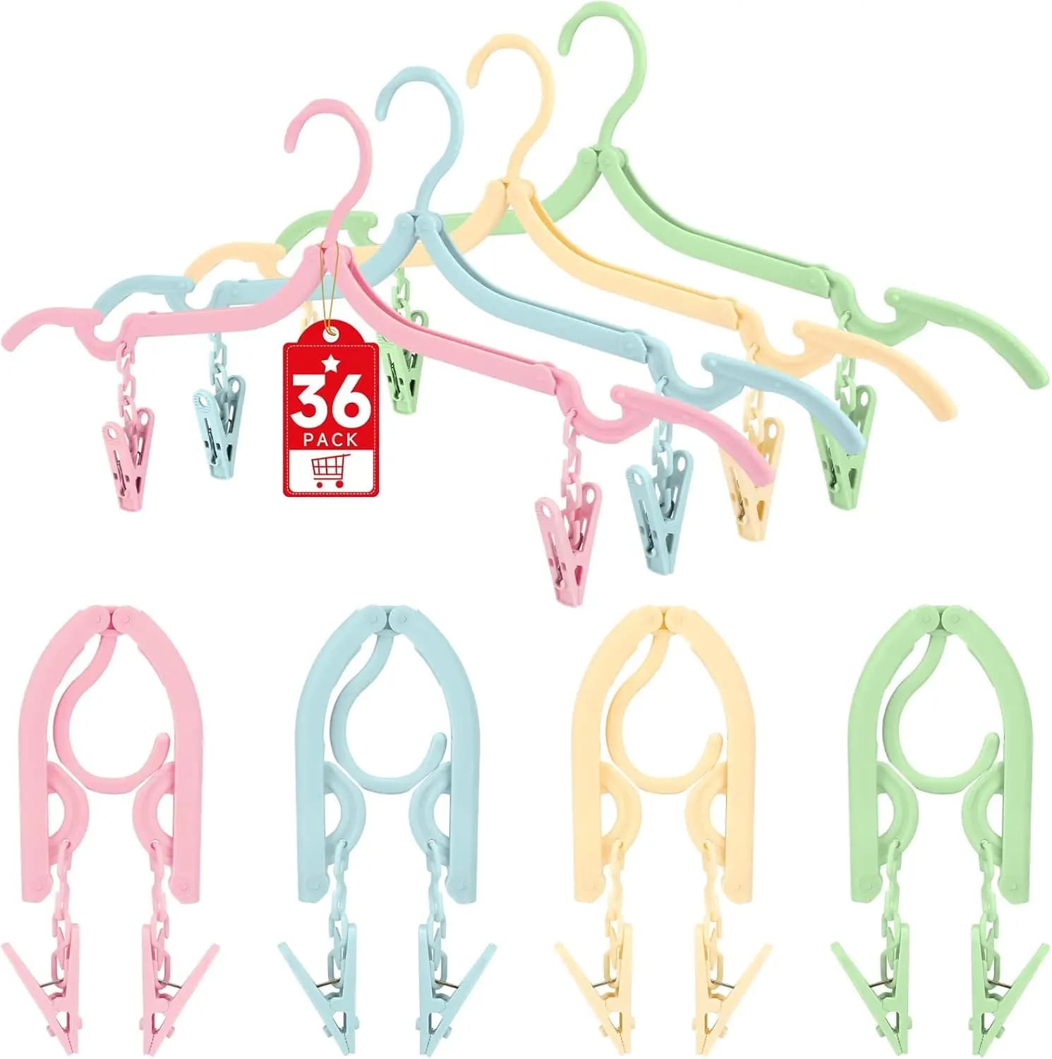 36 Travel hanger with 72 Clips, Plastic Anti-slip Folders, Removable Wall Hangers