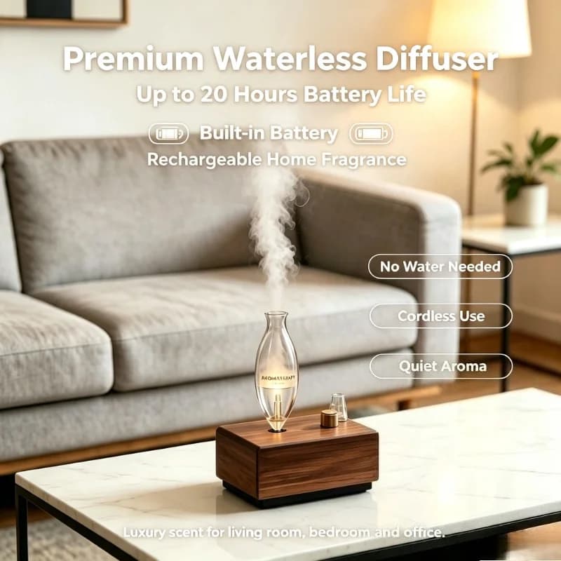 Rechargeable Waterless Nebulizing Essential Oil Diffuser Wooden Glass Cordless Aromatherapy Nebulizer Home Fragrance Diffuser