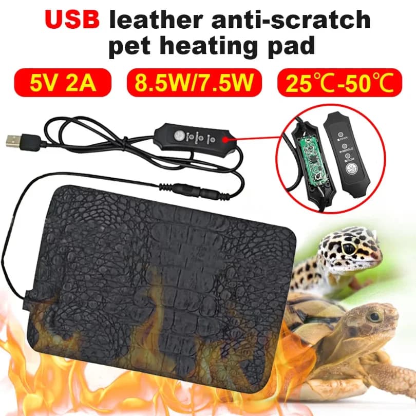 Tappetino riscaldante USB per animali domestici Tappetino termico per rettili Coperta elettrica Riscaldatore Tappetino isolante per incubatrice 3 livelli di temperatura regolabile