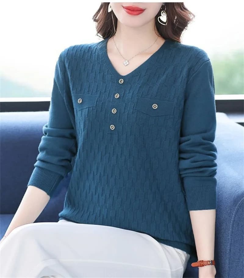 Maglione da donna con scollo a V sottile autunno inverno per donna pullover casual maglione da ufficio caldo lavorato a maglia a maniche lunghe 2025