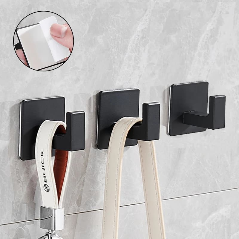 Ganci autoadesivi per accappatoio da bagno Ganci neri montati a parete per appendere chiavi Appendiabiti Appendiabiti Porta asciugamani FR208