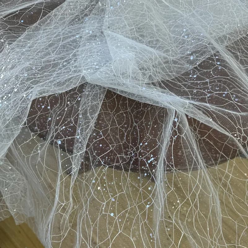 Stiff Mesh Fabric Glitter Sparkling Lace Lines for Wedding Dress Designer Handmade Diy Sewing Material Cloth By The Meter