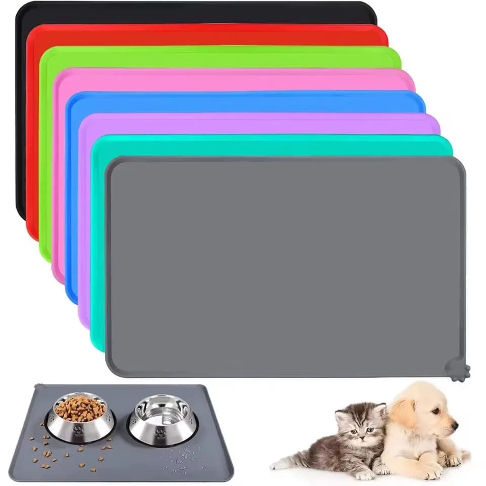 Food Mat for Dogs and Cats for Bowl Flooring For Pet Feeding Waterproof Non-slip Mat, Silicone for Pet Bowl - Waterproof Mat, High Hole Resistant
