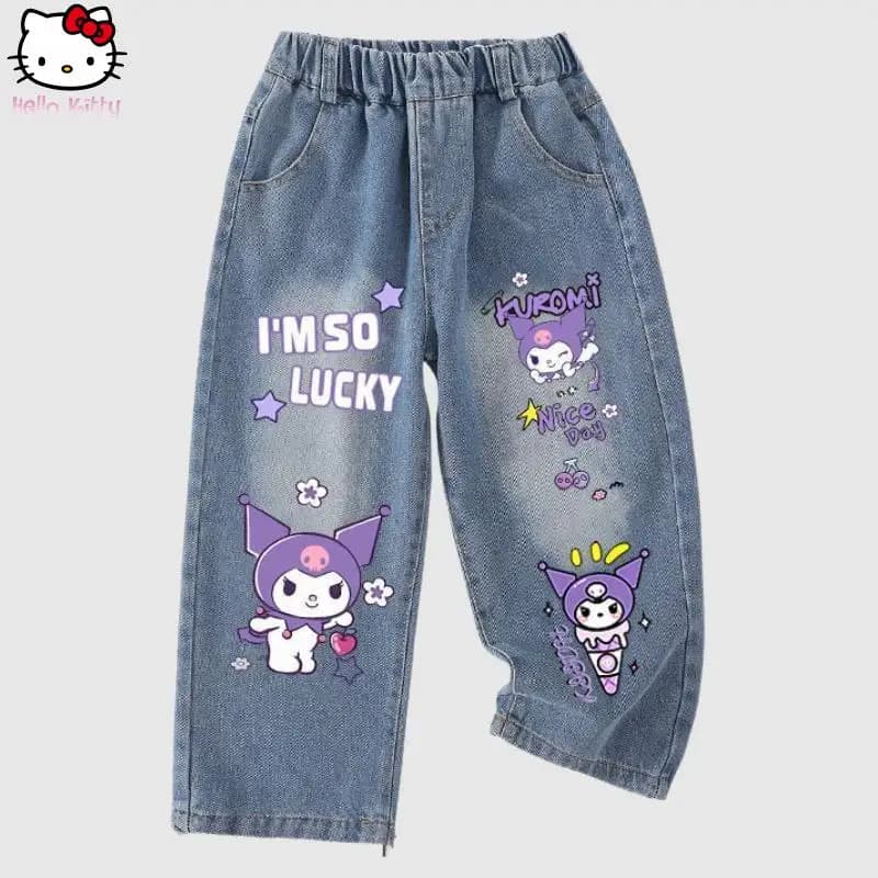 Nuovi Jeans Casual Autunnali Kuromi Melody per Ragazze, Pantaloni a Gamba Larga con Cartoni Animati Cinnamoroll, Stile Kawaii per Adolescenti