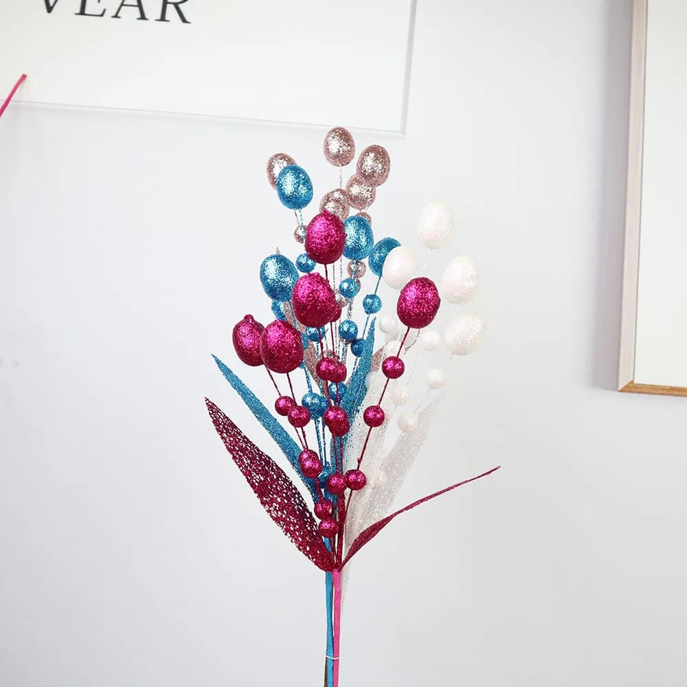 Decorazione di nozze simulazione fiore Glitter Berry Branch Christmas Stem Party Window Display pianta artificiale Photograpy puntelli