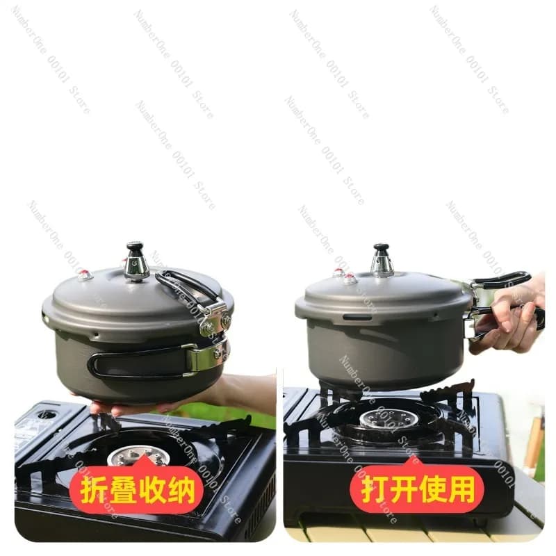 Pentola a Pressione Portatile da Campeggio, Mini Pentola per Cucinare Riso con Manico Pieghevole per Fornello a Gas, Ideale per Viaggi in Alta Quota