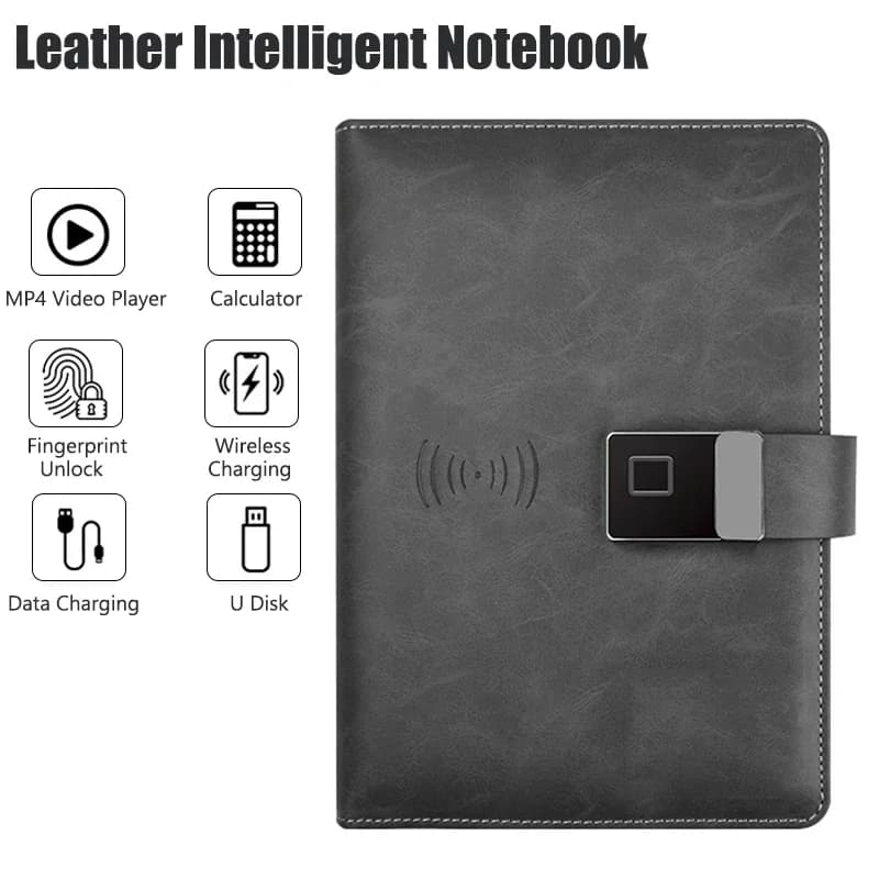Blocco delle impronte digitali Smart Notebook senza penna Ricarica wireless Lettore MP4 Disegno Scrittura per blocco note intelligente per ufficio aziendale