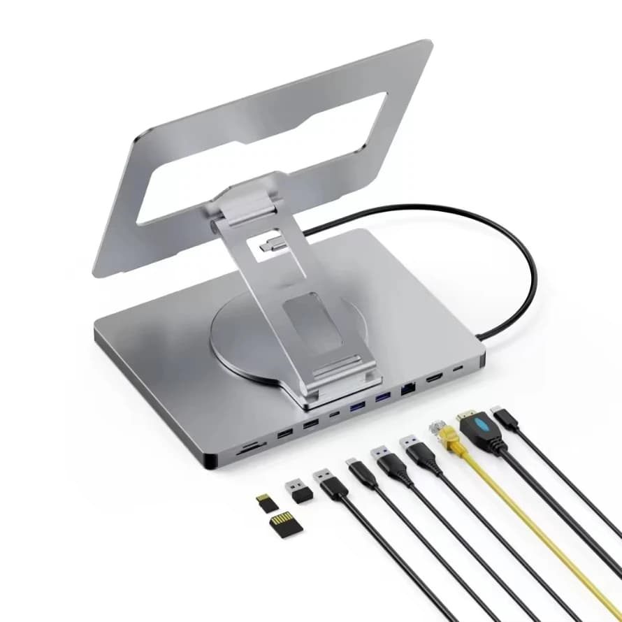 Hub USB C 10 in 1 Hub USB Laptop in alluminio a 10 porte HDTV 4K 60Hz PD 100W USB3.0 USB2.0 RJ45 SD TF Hub Stand Docking Station