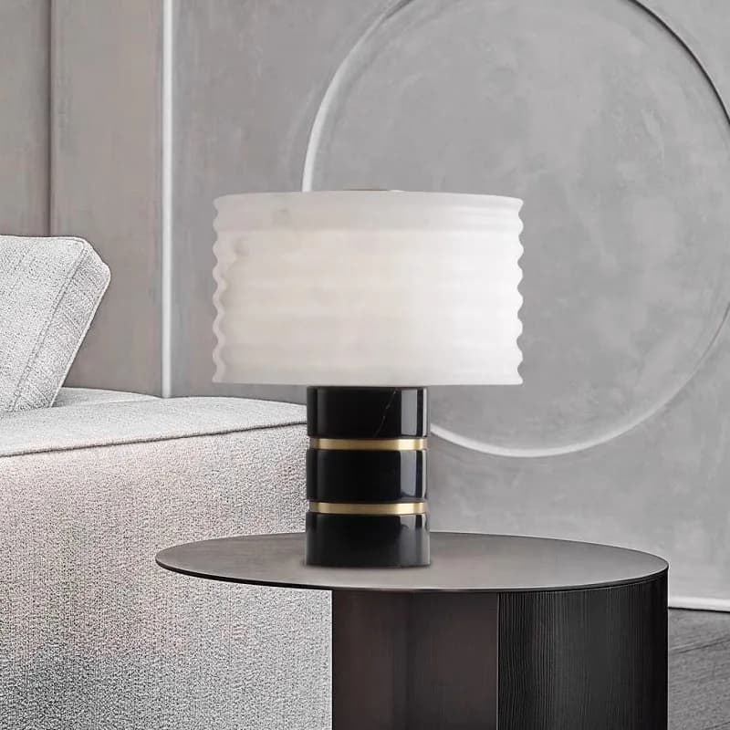 Tavolino da Salotto Contemporaneo Nordico, Lampada da Tavolo Classica in Marmo Nero, Luce da Comodino in Ottone