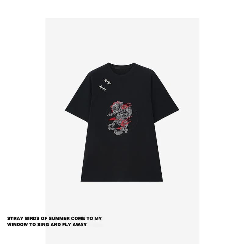 Forever 21 Dragon Year Limited Edition Retro Chinese Style Print Short Sleeve T-Shirt Women's Commuter Style Summer Top