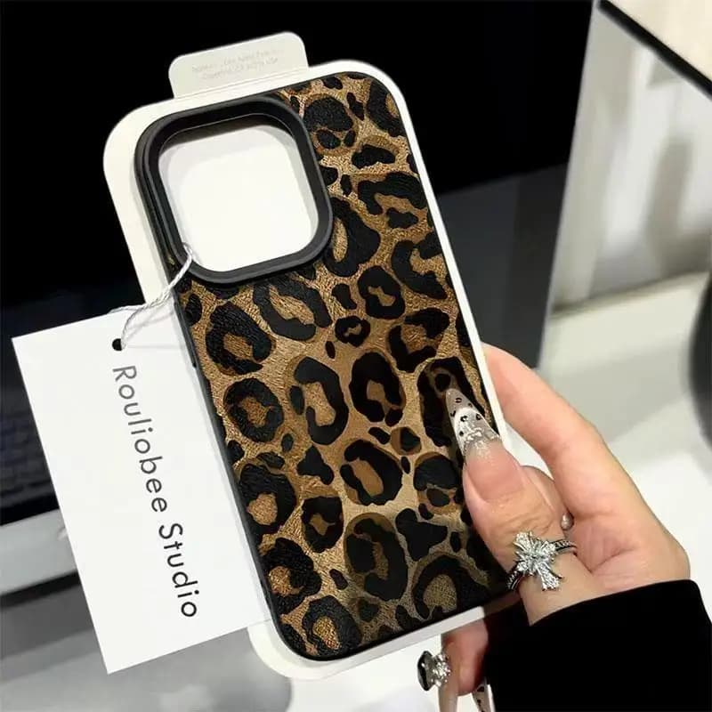 INS Brown Leopard Print Phone Case For iPhone 17 16 Pro Max 15 14 PlusXR XS 13 12 11 Max Lichee Pattern Soft Silicone TPU Cover