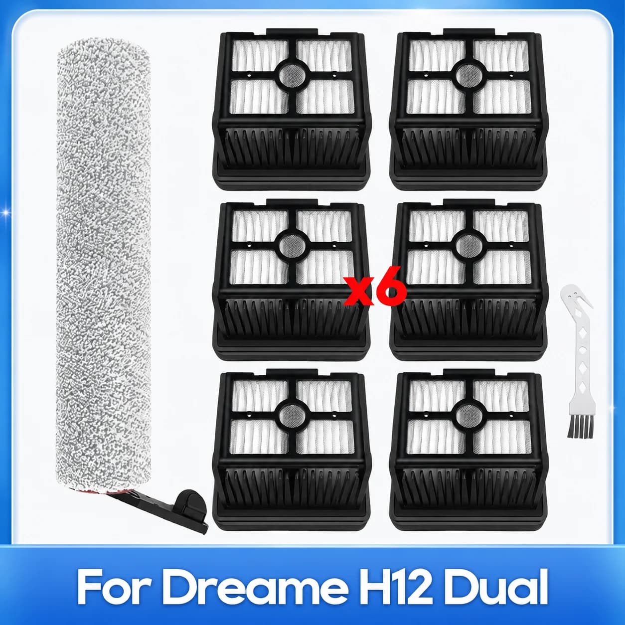 Compatible For ( Dreame H12 Dual / H12 Pro ) Robot Vacuum Cleaner Soft Roller Brush Hepa Filter Accessory Spare Part