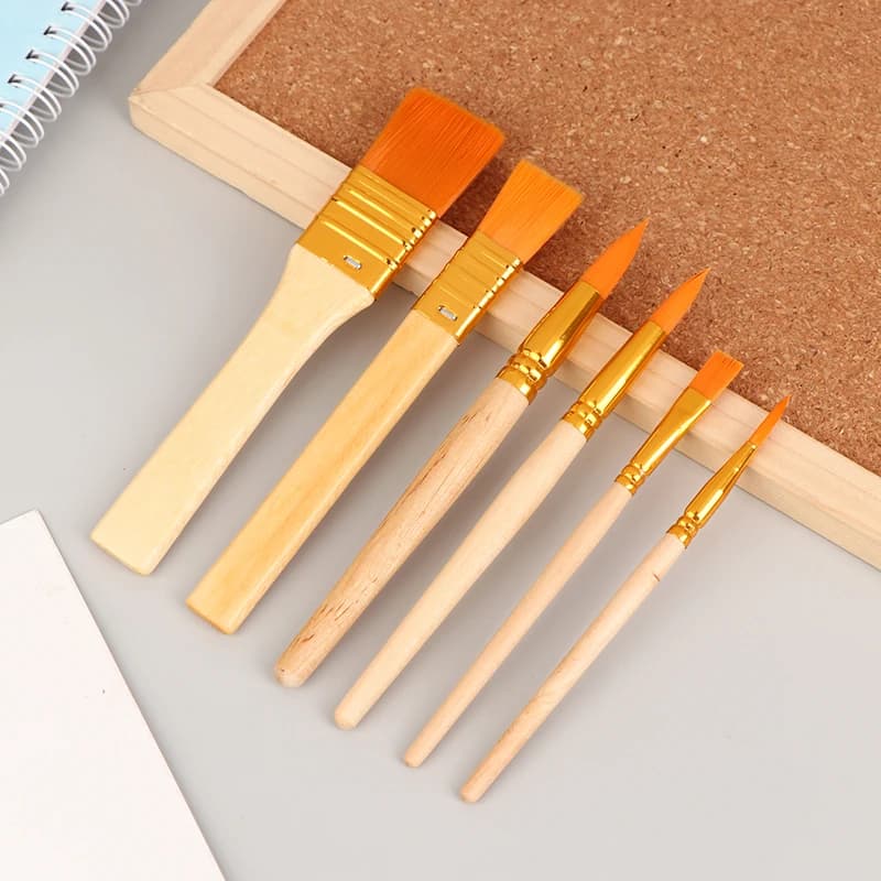 Set di 6 Pennelli per Acquerello con Manici in Legno, Pennelli Portatili per Pittura a Olio e Acrilica, Strumenti Artistici per l'Apprendimento