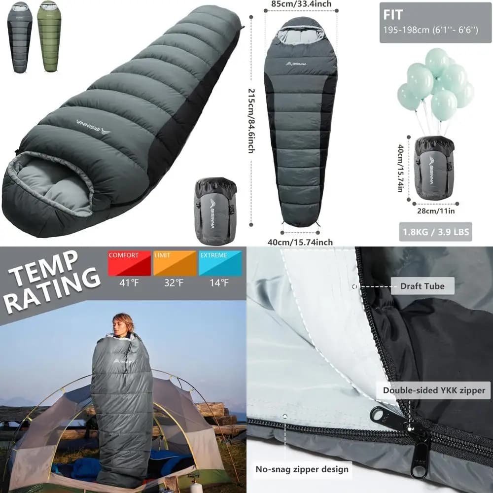 Adult sleeping bag for cold season 14-41 ° F for camping trips with travel compression bag with backpack