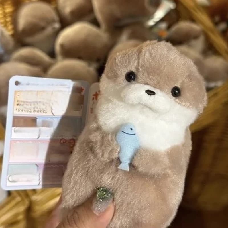 Cute Kawaii Cartoon Otters with Fish Plush Keyrings - Creative Hanging Pendant School Bag Wallet Charms Accessory