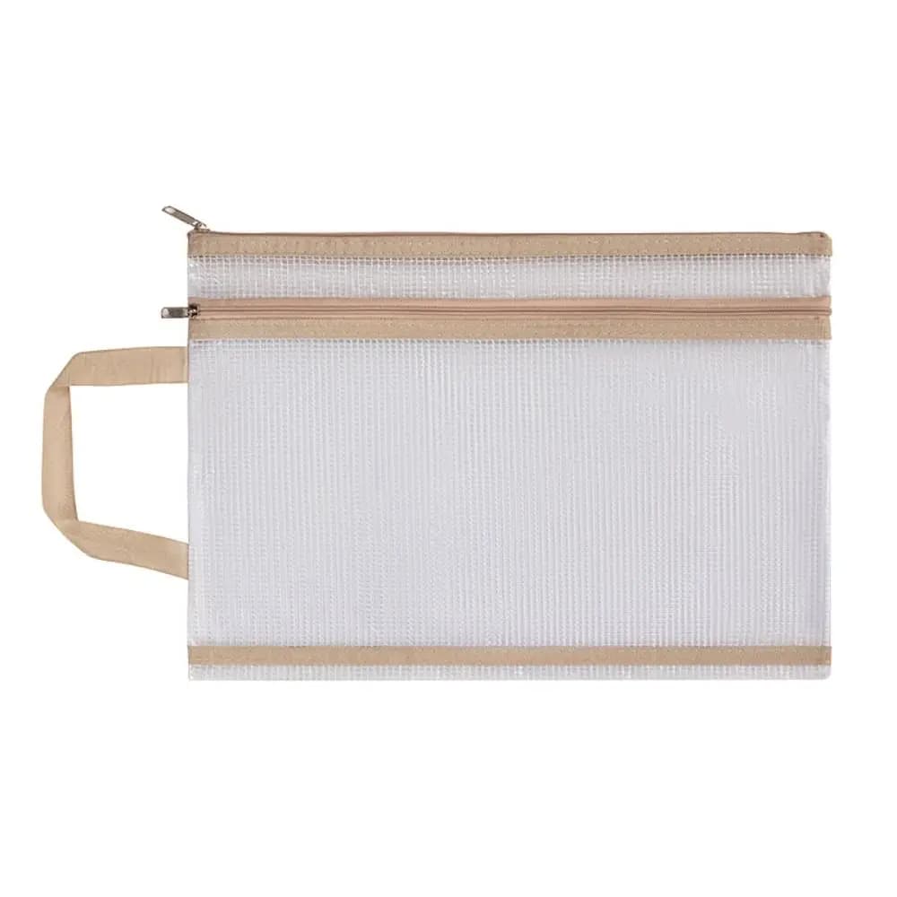 Borsa Portadocumenti a Doppio Strato con Cerniera in Rete Trasparente Impermeabile Formato A4 in PVC Portatile