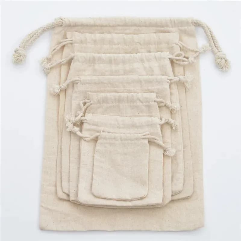 5/10 Pezzi Casa Organizzare Sacchetti di Stoccaggio in Cotone Antipolvere Festa di Natale Caramelle Fatte a Mano Confezione di Candele Pianura Sacchetti con Coulisse