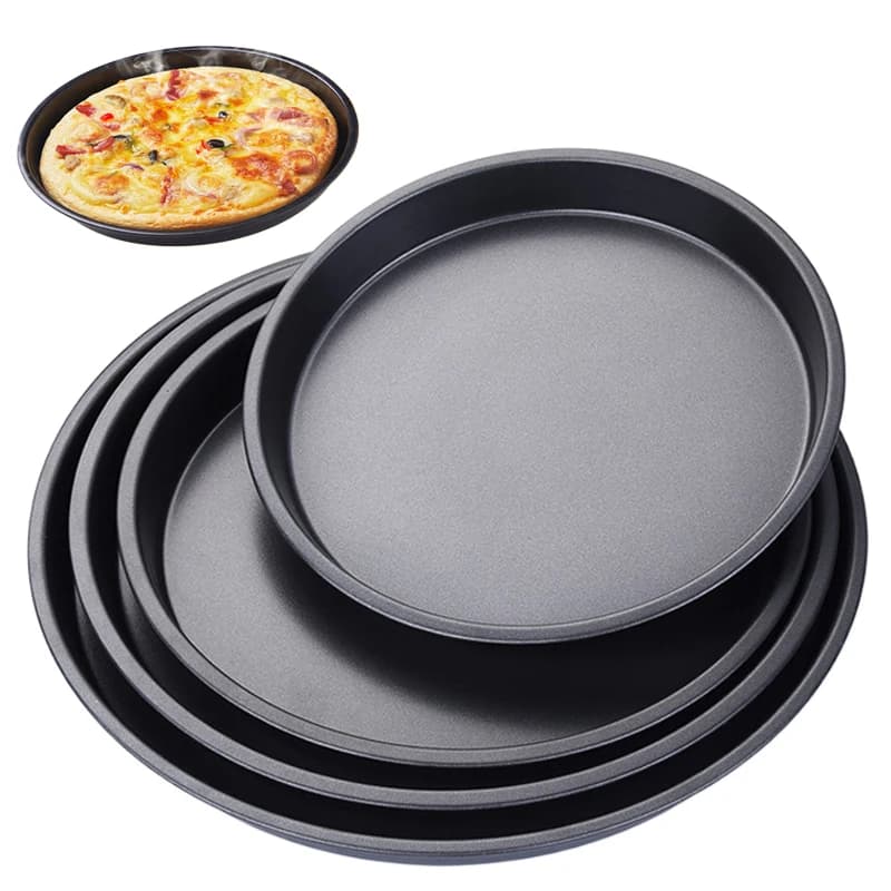 Teglia per Pizza in Acciaio al Carbonio, Vassoio per Forno, Utensile da Cucina, Piatto Rotondo Poco Profondo per Pizza, Teglia per Arrostire, Attrezzi da Forno TMZ