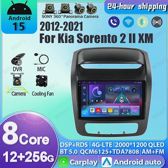 Android 15 Per Kia Sorento 2012 - 2021 Autoradio di Navigazione GPS Lettore Video Multimediale Stereo senza fili Carplay Auto WIFI + 4G DSP