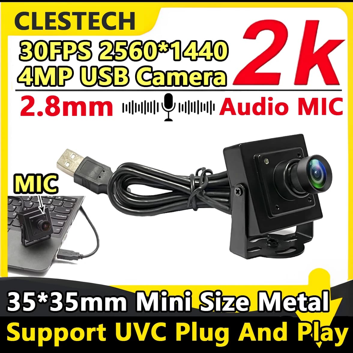 2K 4MP Mini USB Camera Webcam Audio 30fps Objective 2.8mm 2560*1440 Microphone Support UVC Plug And Play PC Video streaming live