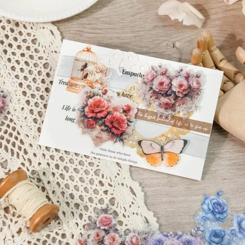 20Pieces package Decorative Retro Sticker Pack Lace Stickers Bouquet Series Flower Supplies DIY Scrapbook cut 139*98MM