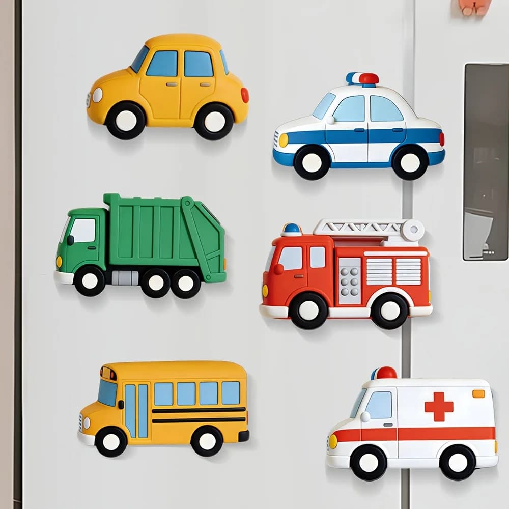 Set di 6 Piastrelle per Frigorifero 2D a Tema Trasporti con Cartoni Animati Fiat - 3,14 * 4,92 Pollici
