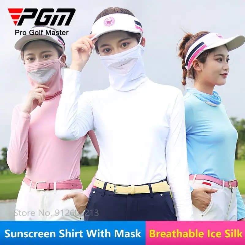 PGM Camicia estiva per protezione solare da donna T-shirt da golf traspiranti Top in seta di ghiaccio rinfrescante con maschera Abbigliamento femminile anti-UV a maniche lunghe