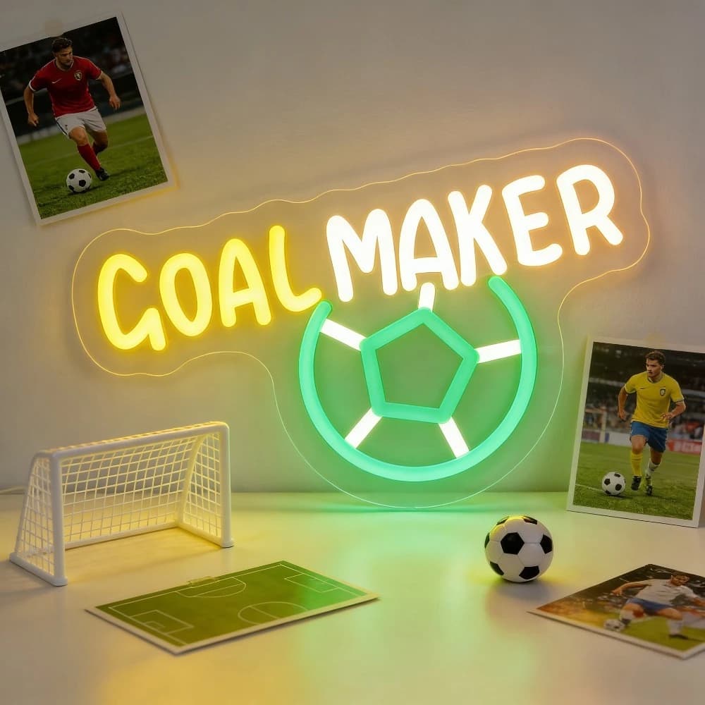 Insegna al Neon LED USB Dimmerabile Goal Maker per Calcio, Luce da Parete per Stanza del Tifoso, Bar Sportivo, Sala Giochi, Camera da Letto, Decorazione Calcistica