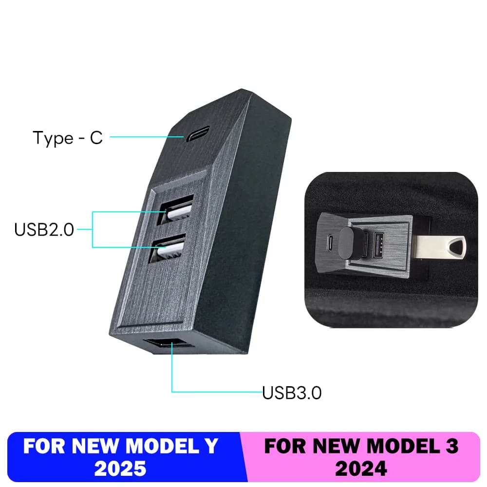 Guancia USB Hub Per Tesla Modello Y Launch 2025 Tipo-C Porta Display Digitale Splitter Guanti Docking Station Dati Tansmission
