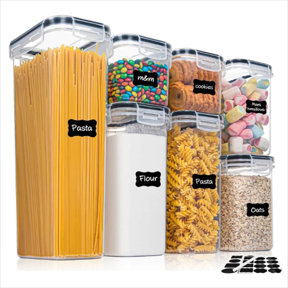 Set di 7 Contenitori per Alimenti da Cucina Senza BPA Scatole di Conservazione Ermetiche in Plastica con 10 Adesivi e Penna