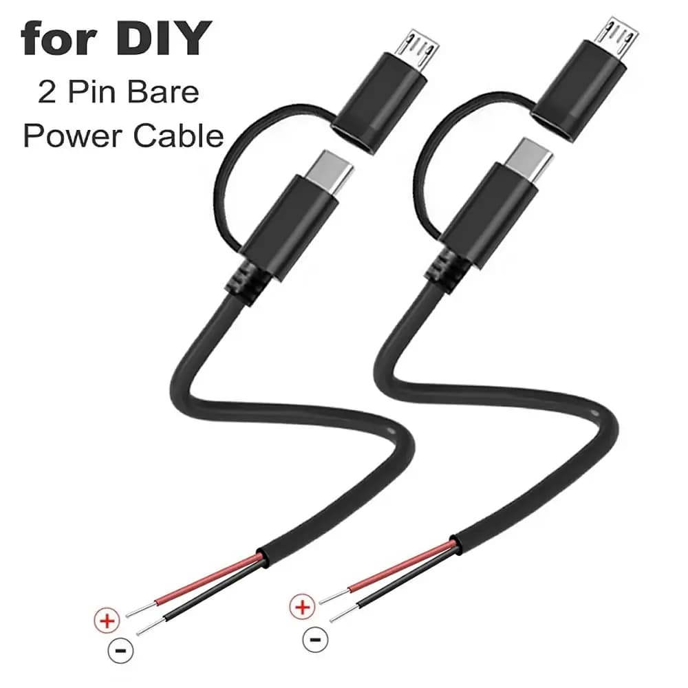 USB-C 2 pin 2 pin 2 in 1, 2 pin spiral cable with micro USB/type C male plug for 5 V type C USB DIY cable