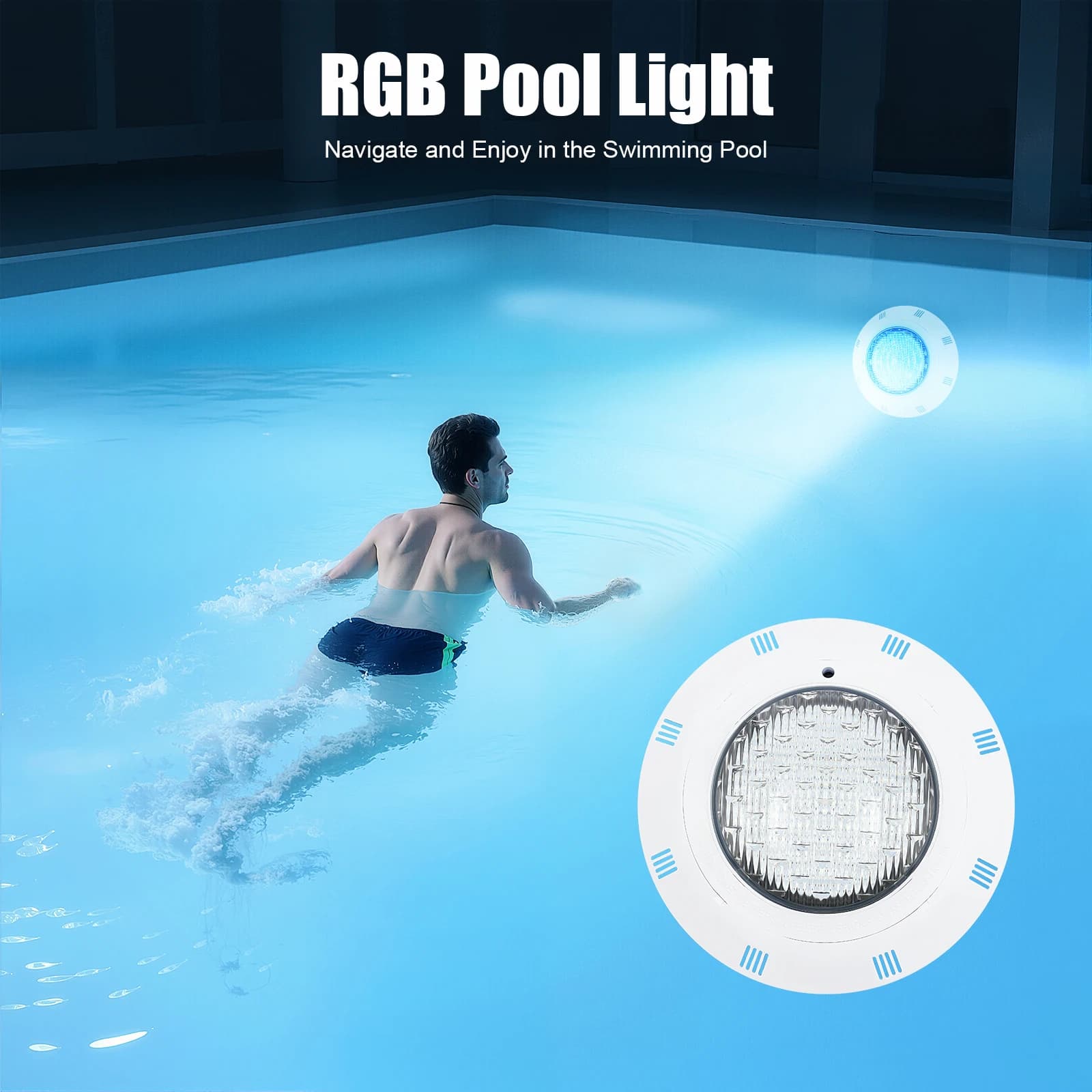 Luce per piscina a LED IP68 Impermeabile RGB Telecomando a 7 colori, 360 LED luminosi Perline 12V Tensione sicura, 120 ° Grandangolo e lunga durata di 50000 ore
