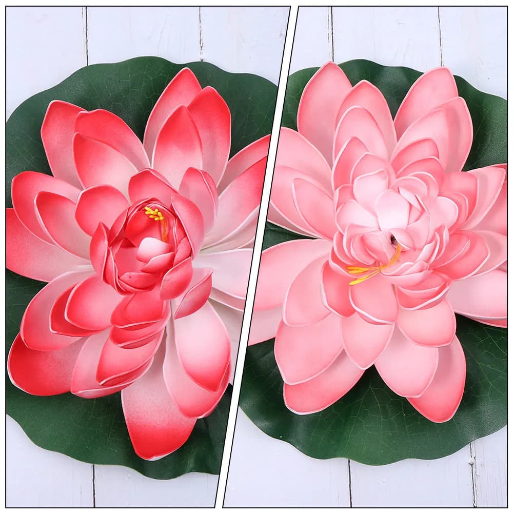 2Pcs Simulation Floating Lotus Flowers Artificial Pond Plants Eva Material Reusable Fake Water Lily Pool Fountain Garden