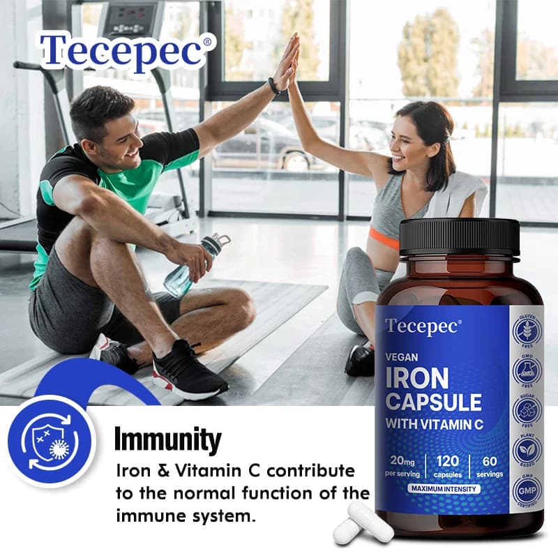 Iron supplement with Vitamin C - Supports Energy Production, Immunitic Health, Oxygen Transport and Daily Wellness, Delicate on Stomaco