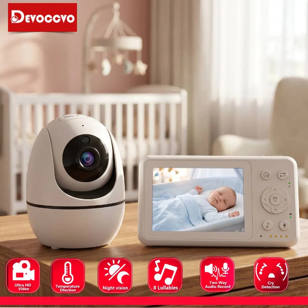 3.2 Inch Baby Monitor with PTZ Camera Zoom Temperature Sensor Lullaby 2 Way Audio Smart Baby Security Camera Feeding Reminder