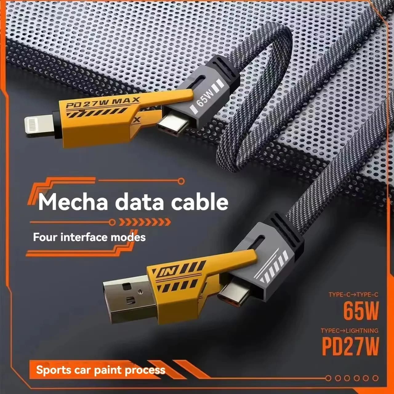 Cavo di ricarica rapida 4 in 1 USB-C PD 65W e sincronizzatore dati con tipo C/USB tipo A per laptop IPhone IPad ecc. - 5 piedi