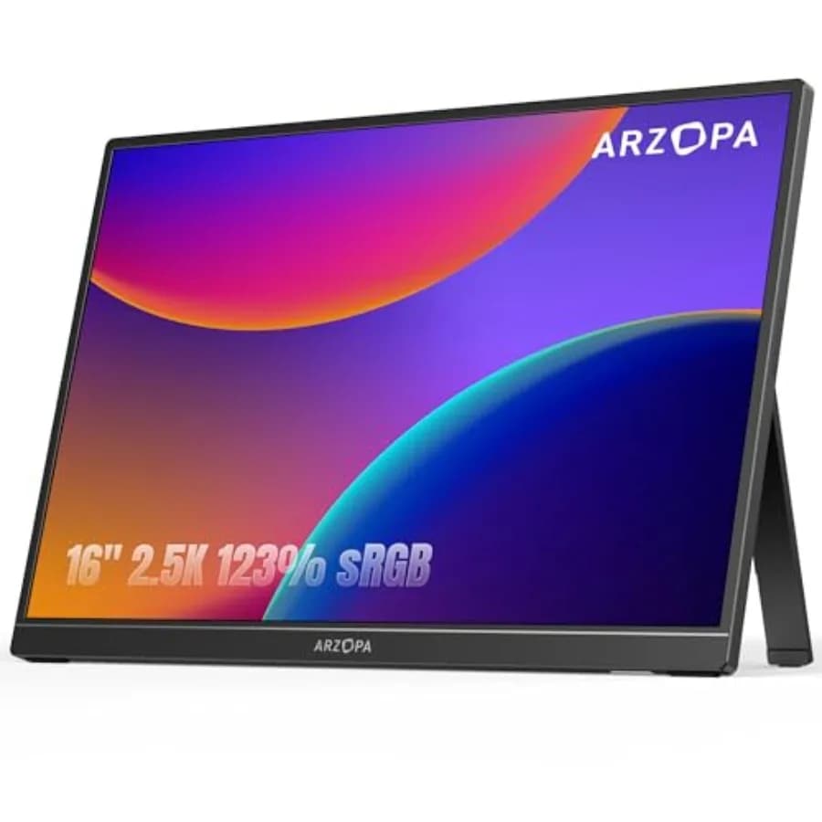 16" 2.5K Portable Monitor, 2560x1600 QHD IPS Display 123% sRGB with Built-in Stand USB-C HDMI Eye Care External Second Screen f
