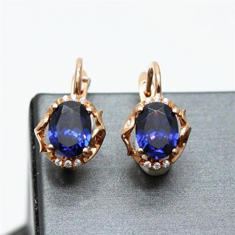 585 orecchini in oro viola placcati in oro rosa 14 carati intarsiati orecchini con gemme blu abbaglianti per le donne gioielli per banchetti di lusso leggeri di moda