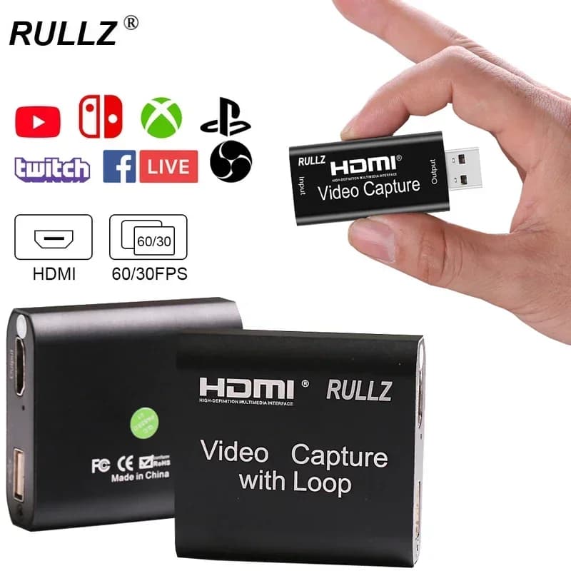 Rullz Loop out Scheda di acquisizione audio video Scatola di registrazione HDMI Microfono in USB 2.0 3.0 Gioco Streaming live per PS5 Switch DVD HD Camera