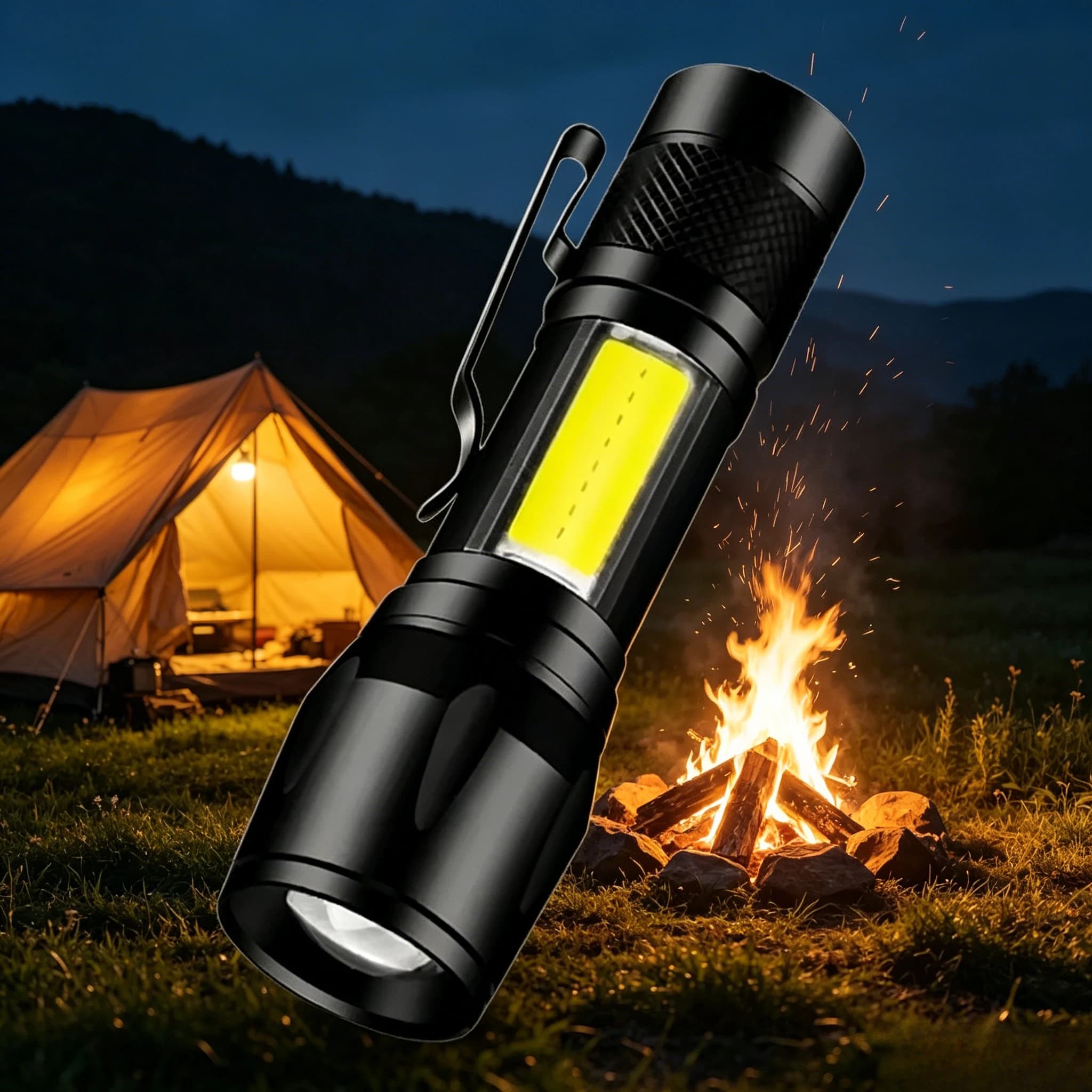 Mini Flashlight COB+XPE Portable Torch USB Charging Camping Lantern Zoomable Focus Light Tactical Flashlight with Pen Clip