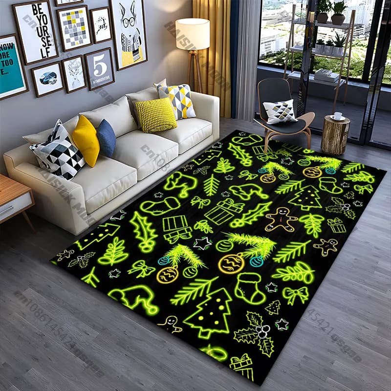 Tappeto decorativo natalizio con decorazioni al neon, tappeto da yoga, decorazione per soggiorno, tappetino per bambini, tappeto per gioco, tappetino per gattonare, tappetino per area giochi