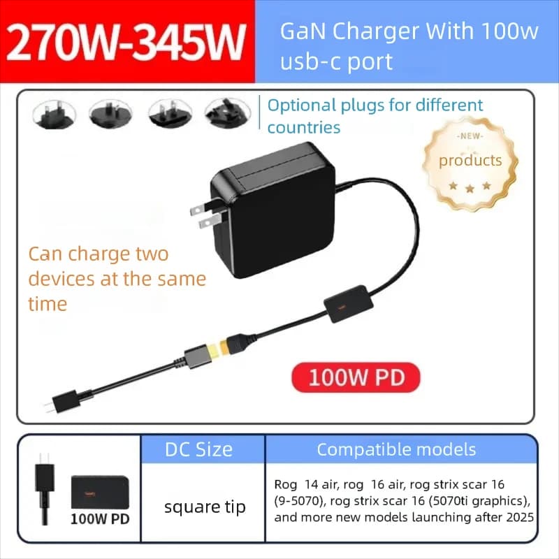 Caricatore GaN da 280 W 20V14A per ASUS ADP-280EB B/F A22-280P1B Caricatore adattatore CA Rettangolo Conn 2025 330 W 20 V 16,5 A per MACBOOK