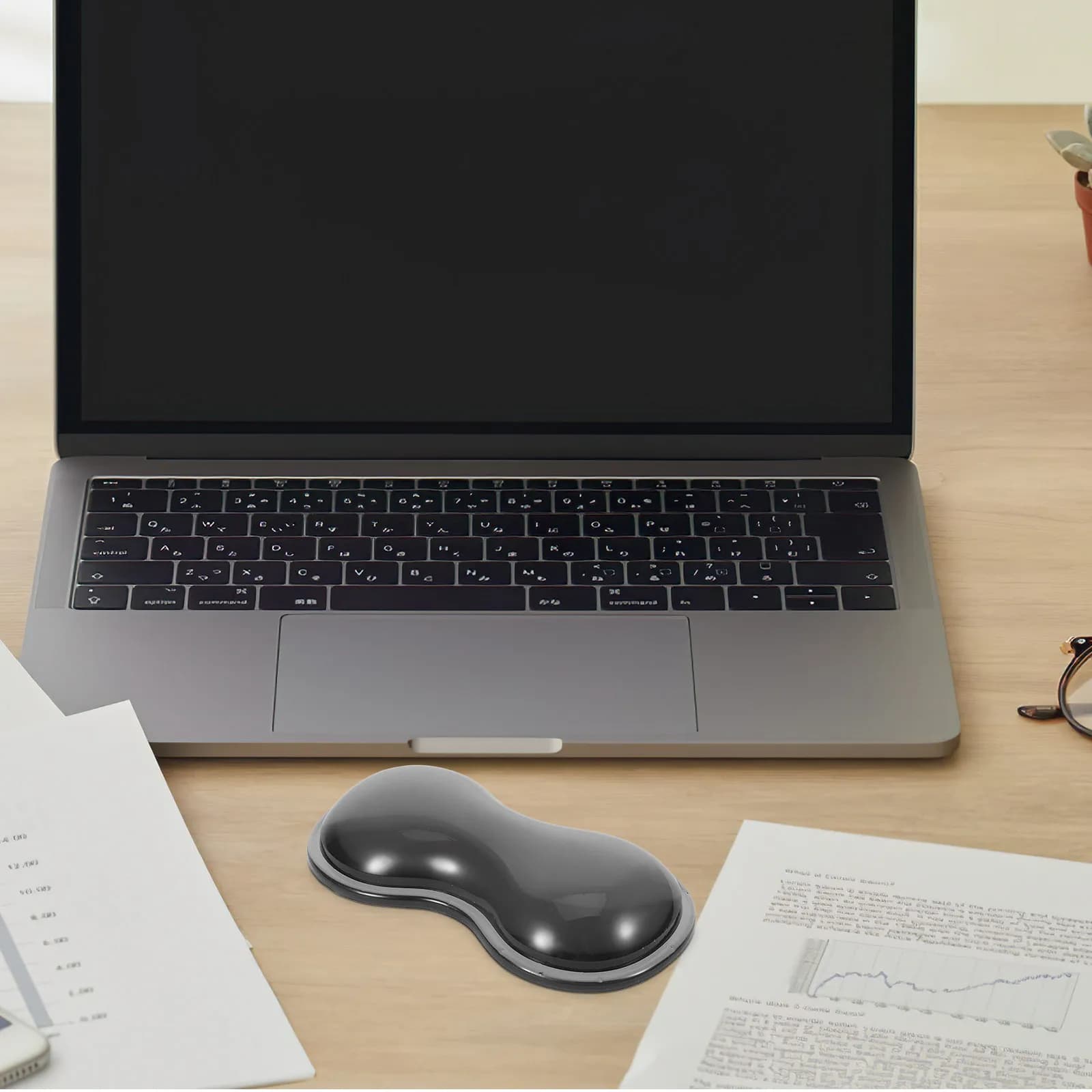 Tappetino Ergonomico per Mouse in Silicone Antiscivolo Nero con Supporto in Gel per Ufficio, Computer, Gaming, Laptop, Facile da Pulire, Base Stabile