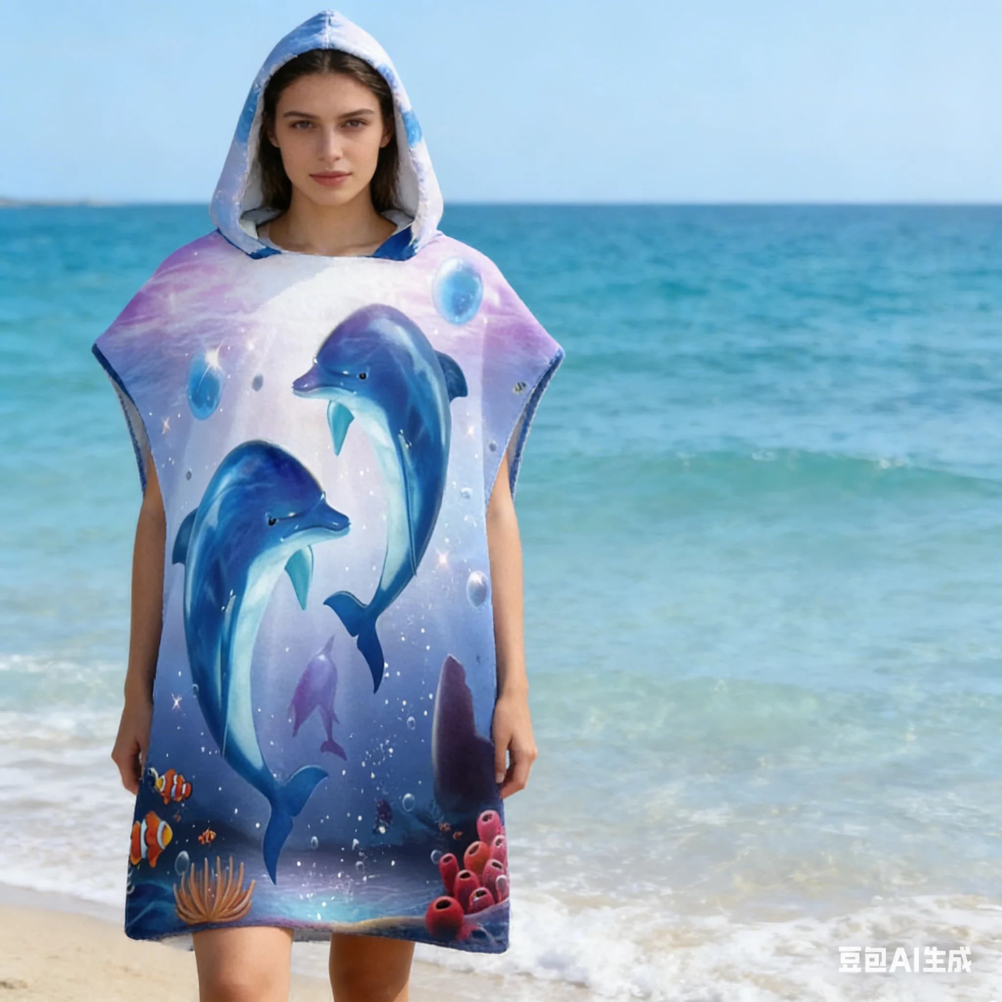 Accappatoio con cappuccio per spiaggia, poncho da bagno per genitori e figli, ad asciugatura rapida in microfibra, per bambini e adulti, per spiaggia, piscina, surf e nuoto