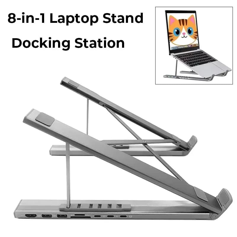 Tablet Bracket Docking Station 8-in-1 USB C Docking Station Aluminium Alloy Laptop Holder TYPE-C to HDMI Adapter USB Splitter